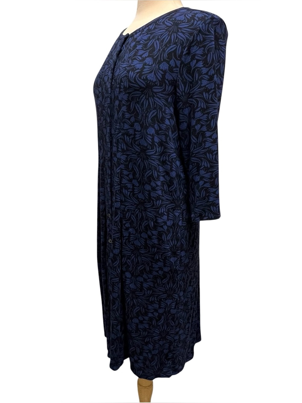 J.Jill Soft Knit Jersey Dress Size Medium Blue Black Print Pockets Button Front - Picture 5 of 12